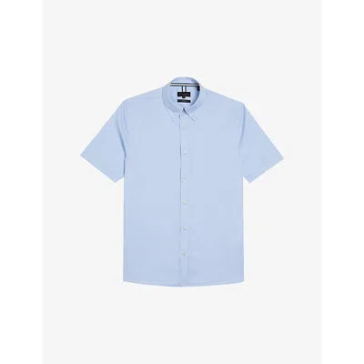 Ted Baker Mens Lt-blue Aldgte Slim-fit Short-sleeve Cotton Shirt