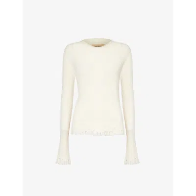Uma Wang Womens Off White Distressed Cotton And Silk-blend Knitted Top