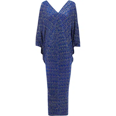 Leem Womens Cobalt Foil-print V-neck Woven Midi Dress