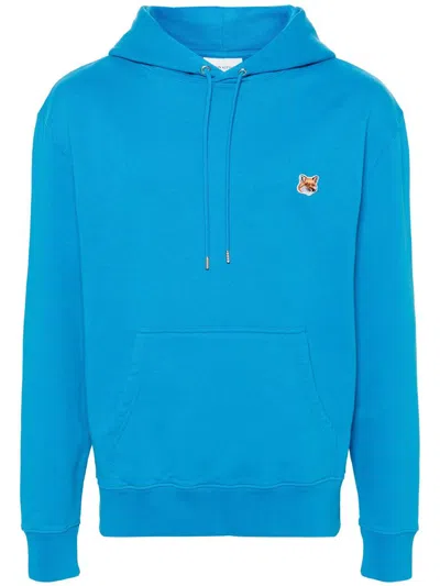 Maison Kitsuné Fox Head Hooded Sweatshirt In Blue