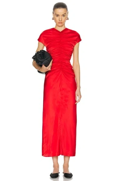 Tove Aubree Short-sleeve Ruched Silk Midi Dress In Red