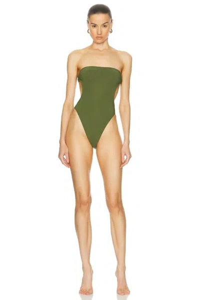 Saint Laurent Strapless Cutout Swimsuit In Grün