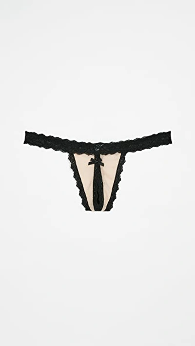 Hanky Panky After Midnight Nude Illusion Open Panel G-string In Mocha,black