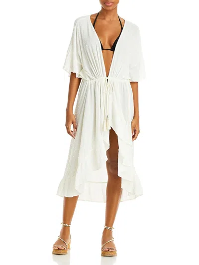 Surf Gypsy Womens Crinkle Metallic Stripe Cover-up In White