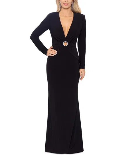Xscape Womens Embellished Long Evening Dress In Black