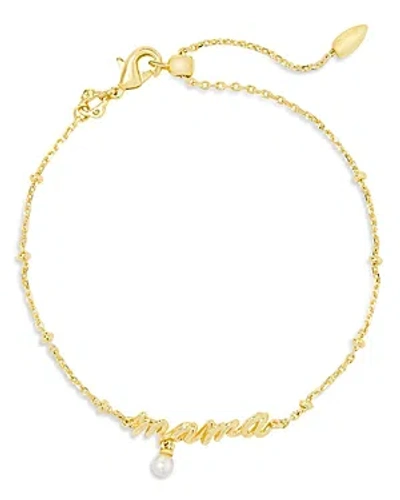 Kendra Scott Mama Freshwater Pearl Script Pendant Bracelet In Gold White