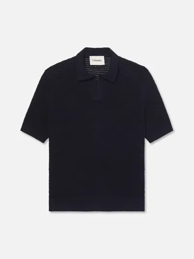 Frame Short Sleeve Sweater Polo Navy Cotton In Blue