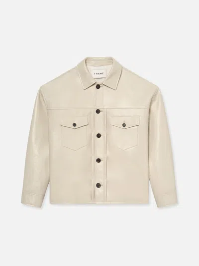 Frame Leather Trucker Jacket White Canvas In Neutral