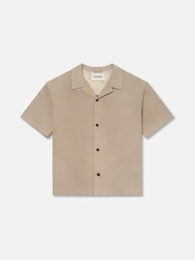 Frame Short Sleeve Suede Shirt Smoke Grey Leather In White