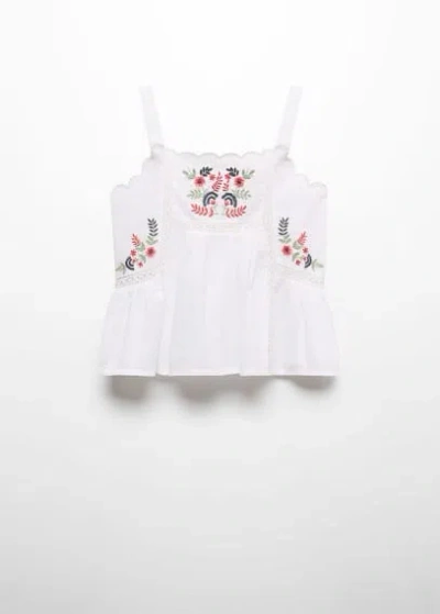 Mango Kids' Embroidered Flower Top White