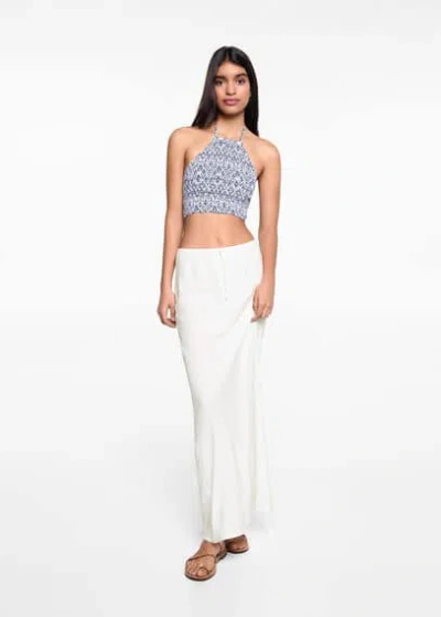 Mango Teen Printed Halter-neck Cropped Top Off White