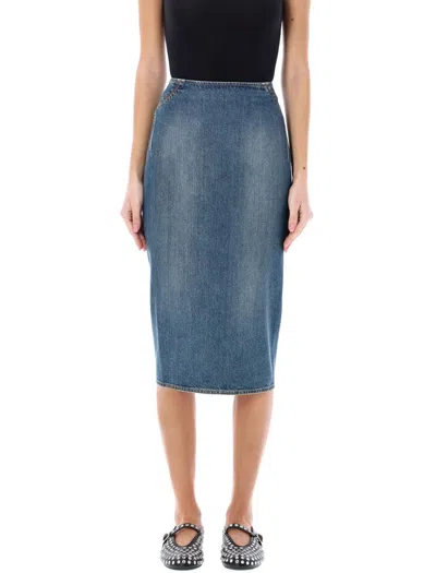 Alaïa Denim Pencil Skirt In Blue