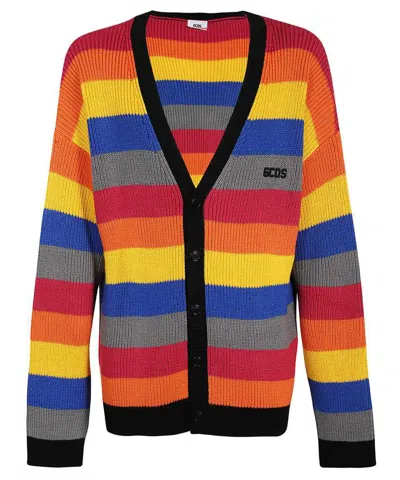 Gcds Rainbow-stripe V-neck Cardigan In Multicolor