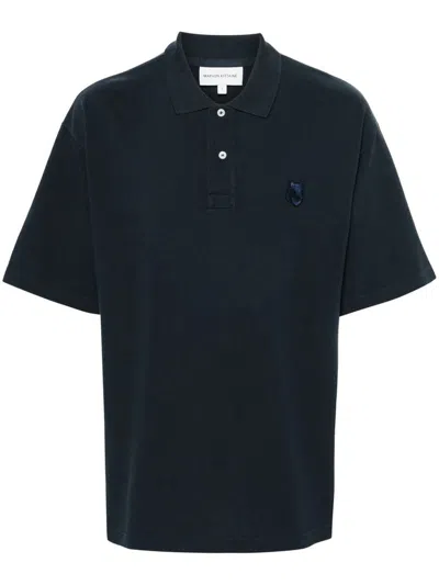Maison Kitsuné Polo Shirt With Fox Patch In Blue