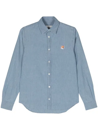 Maison Kitsuné Shirt With Fox Head Application In Blue