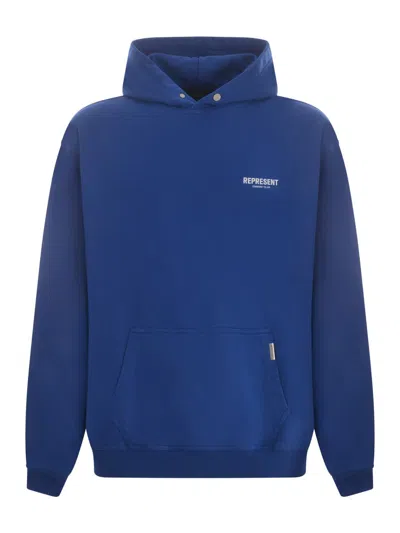 Represent Owners Club Hooded Cotton Sweatshirt In Blue
