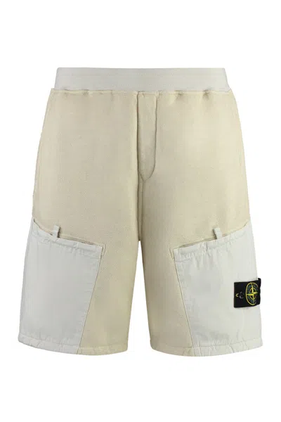 Stone Island Cotton Bermuda Shorts In Ecru