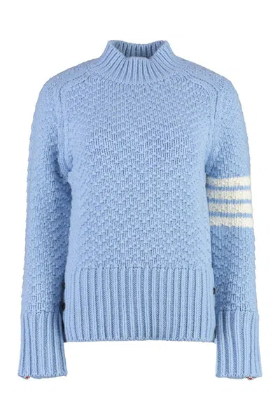 Thom Browne Turtleneck Wool Pullover In Blue
