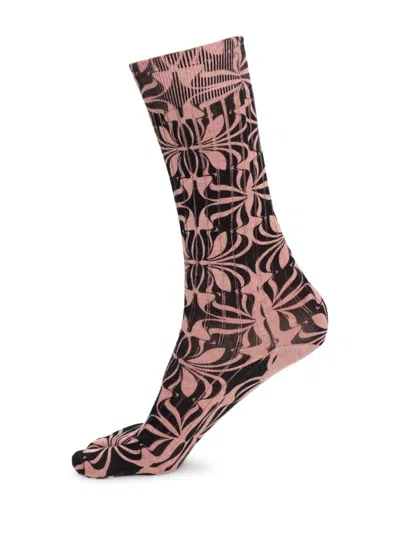 Dries Van Noten Ribbed Printed Stretch-cotton Socks In Black