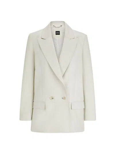 Hugo Boss Longline Double-breasted Jacket In Leather In White
