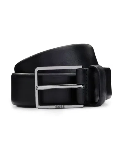 Hugo Boss Italian-leather Belt With Polished Gunmetal Hardware In Black
