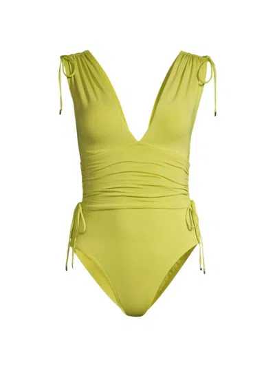 Robin Piccone Aubrey V-neck One-piece Swimsuit In Honeydrew