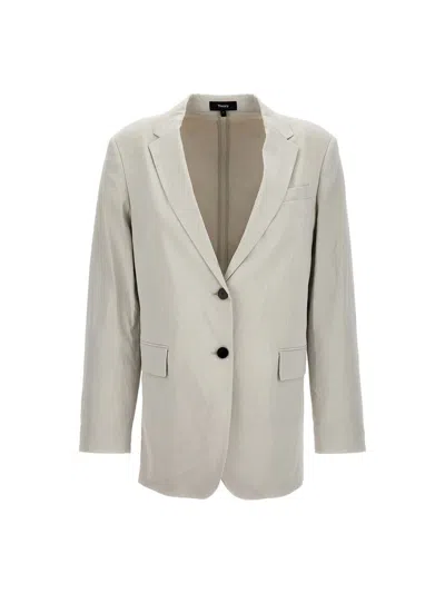 Theory Single-breasted Blazer Jacket In Beige