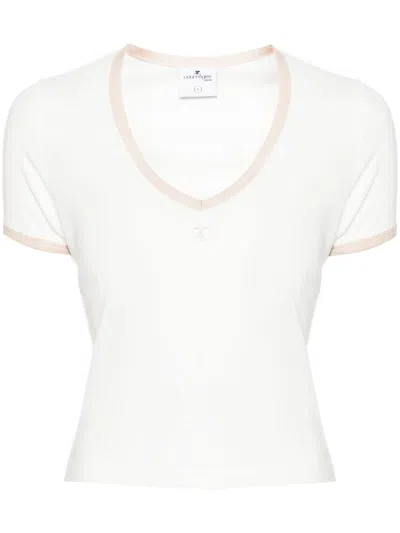 Courrèges Logo-embroidered Cotton T-shirt In White