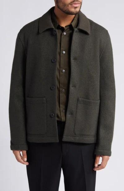 Cos Knitted-collar Workwear Jacket In Khaki Green