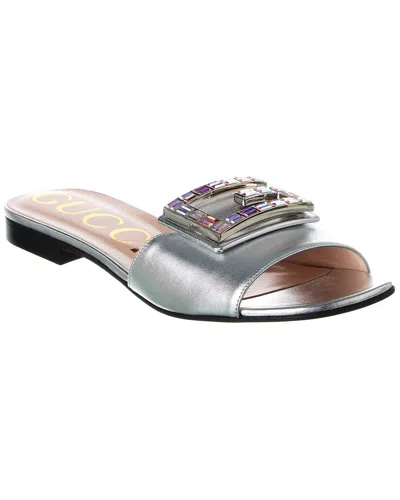 Gucci Madelyn Jewel Leather Sandal In Silver