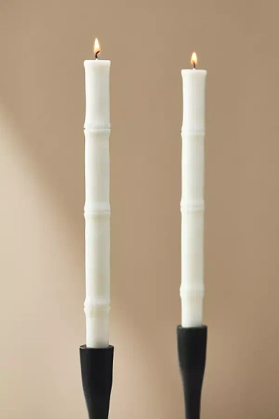 By Anthropologie Bamboo Taper Candles, Set Of 2 In White