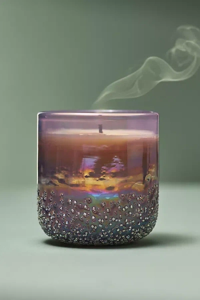 Anthropologie Elea Floral Blue Poppy & Sage Beaded Glass Candle In Purple