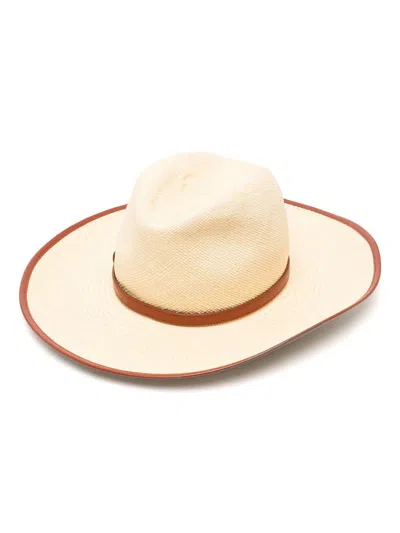 Chloé Neutral Leather-trim Woven Hat In Neutrals