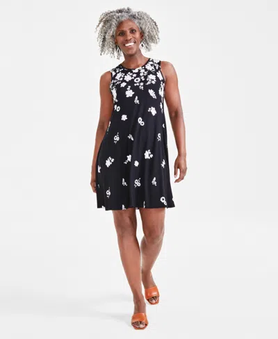 Style & Co Petite Floral Print Flip Flop Dress, Created For Macy's In Black Falling Floral
