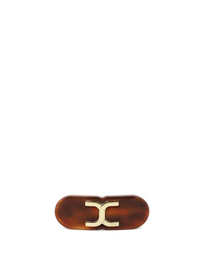 Chloé Chloe Womens Vintage Brown Marcie Logo-plaque Recycled-acetate Hair Clip