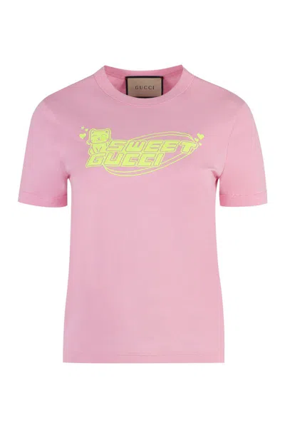 Gucci Printed Cotton Jersey T-shirt In Sugar Pink/mc