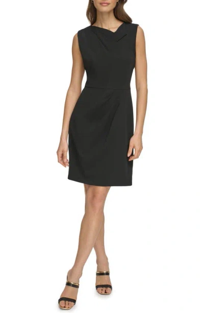 Dkny Women's Asymmetric Foldover-neck Sleeveless Dress In Black
