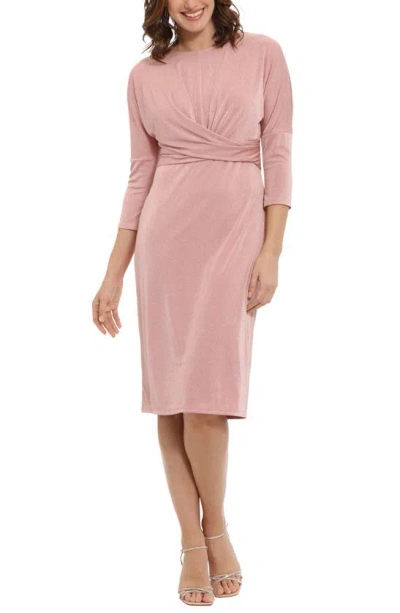 London Times Plus Size Crossover Glitter-knit Dress In Pink
