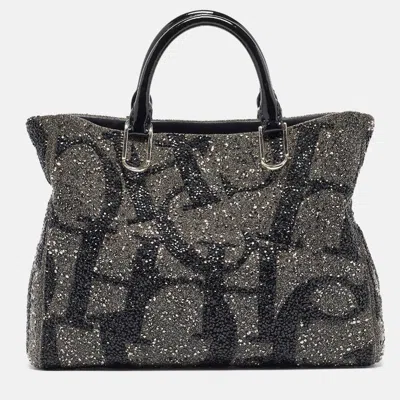 Carolina Herrera Ch Crystals And Patent Leather Duchess Tote In Grey