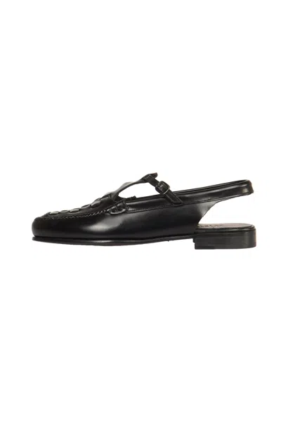 Hereu Roqueta Leather Slingback Loafers In Black