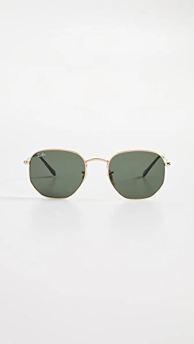 Ray Ban Rb3548n Metal Crystal Hexagonal-frame Sunglasses In Gold