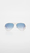 Ray Ban Small Original 55mm Aviator Sunglasses - Blue Grd In Gold/light Blue