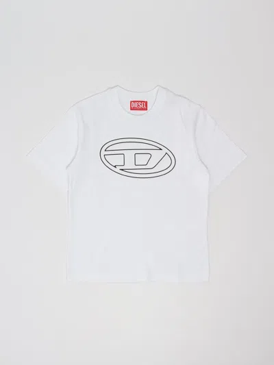 Diesel Kids' Tjustbigoval Over T-shirt  Oval D Branded T-shirt In Bianco