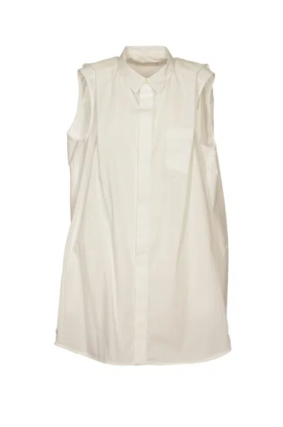 Sacai Back Pleated Sleeveless Shirt In Off-white