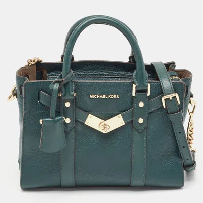 Michael Kors Dark Leather Nouveau Hamilton Tote In Green