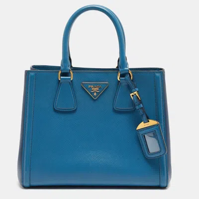 Prada Two Tone Saffiano Lux Leather Tote In Blue