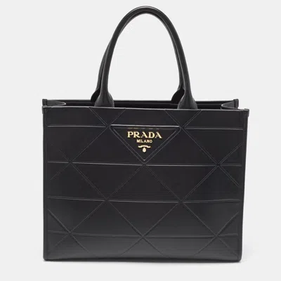 Prada Large Logo-lettering Leather Tote Bag In Black