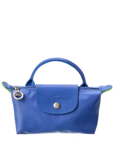 Longchamp Le Pliage Green Canvas & Leather Pouch In Blue