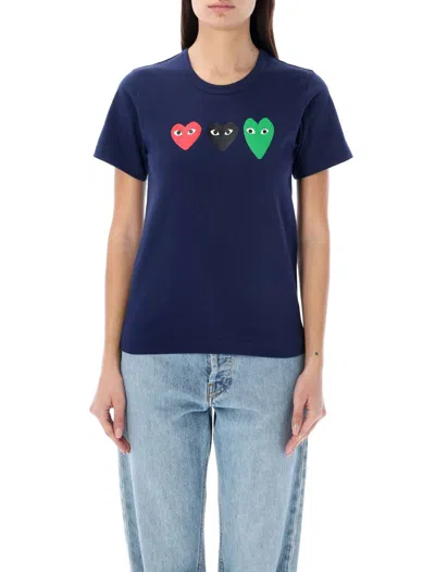 Comme Des Garçons Play Hearts Tee In Blue