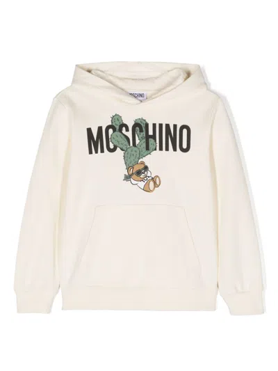 Moschino Kids' Teddy Bear 图案棉连帽衫 In White